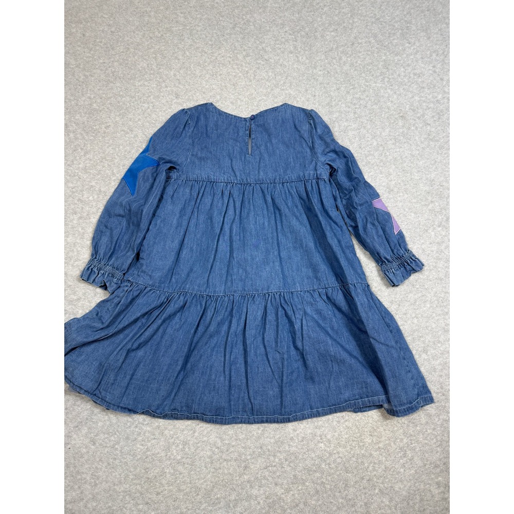 Mini Boden Betsy Tiered Chambray Denim Star Applique Dress Blue Girls 6-7Y - Picture 2 of 10